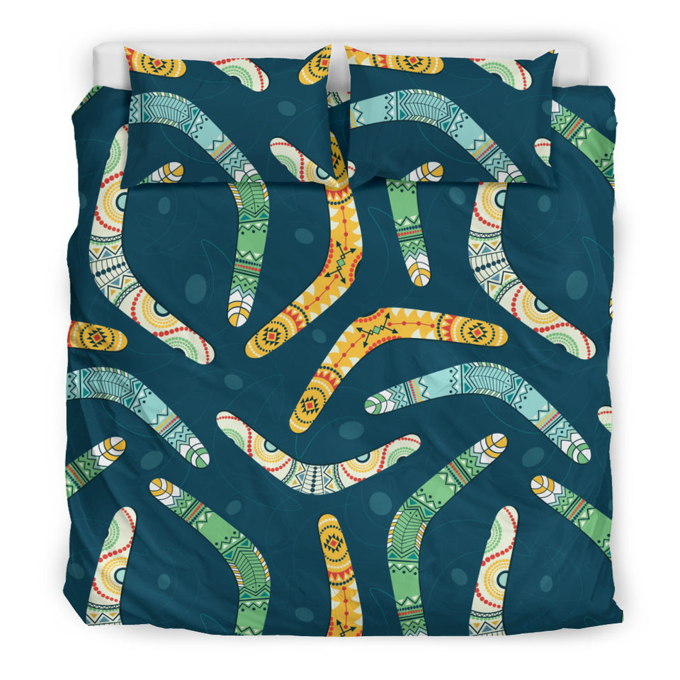 Boomerang Aboriginal Pattern Dark Background Bedding Set