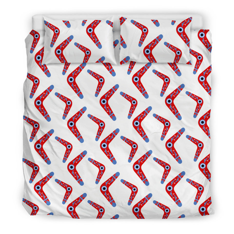 Boomerang Aboriginal Pattern White Background Bedding Set