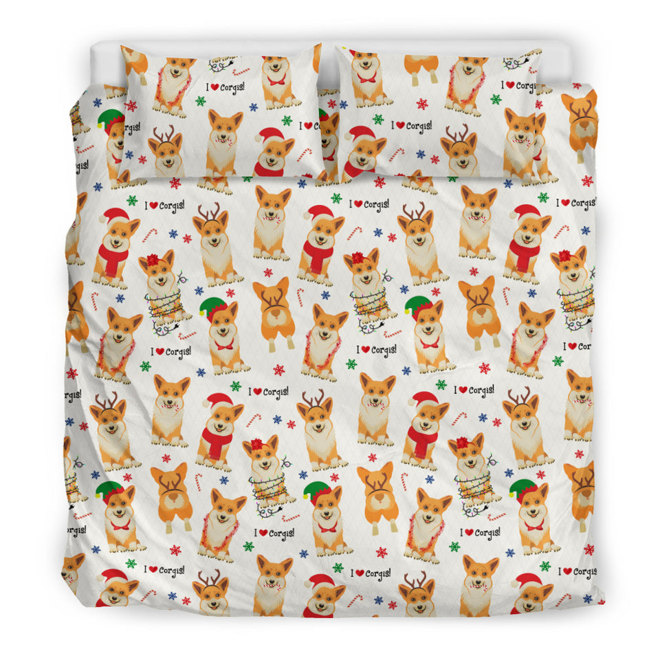 Christmas Corgi Pattern Background Bedding Set