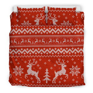 Deer Sweater Printed Red Pattern Bedding Set