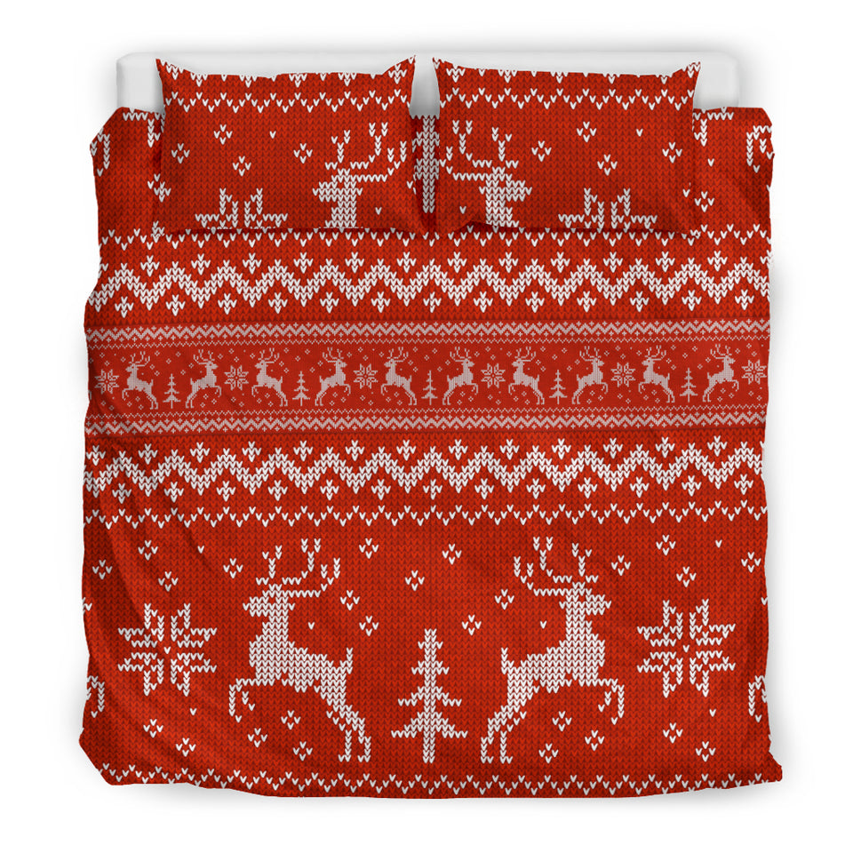 Deer Sweater Printed Red Pattern Bedding Set