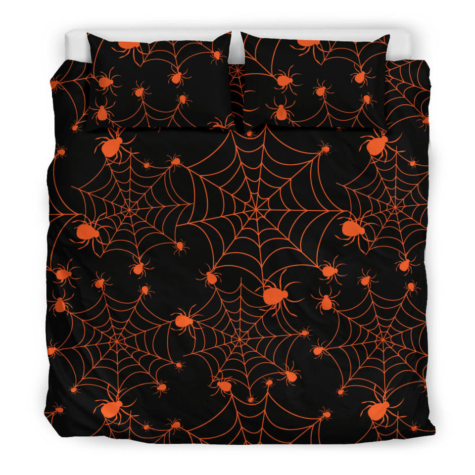 Orange Cobweb Spider Web Pattern Bedding Set