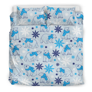 Polar Bear Pattern Blue Background Bedding Set