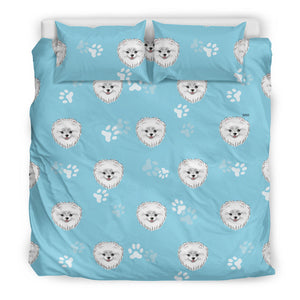 Pomeranian Pattern Blue Background Bedding Set