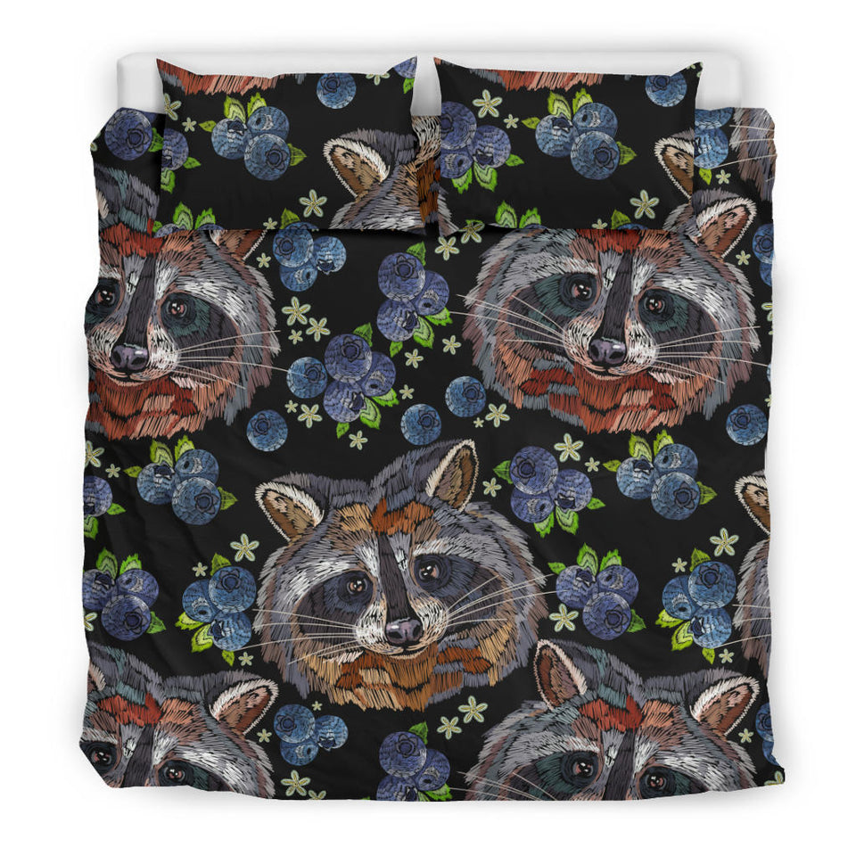 Raccoon Blueburry Pattern Bedding Set