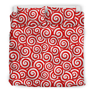 Red and White Candy Spiral Lollipops Pattern Bedding Set