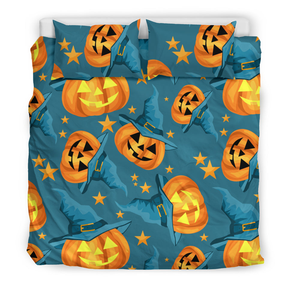 Halloween Pumpkin Witch Hat Pattern Bedding Set