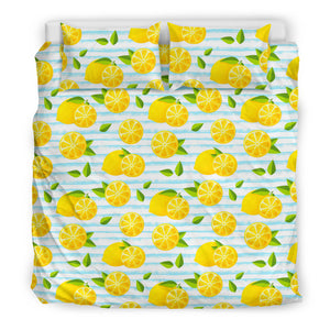 Lemon Pattern Stripe Background Bedding Set