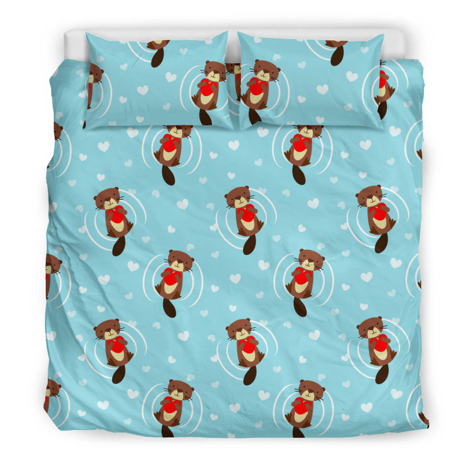 Otter Heart Pattern Bedding Set