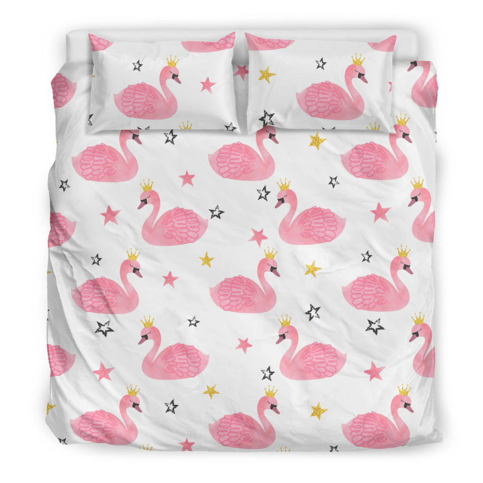 Pink Swan Pattern Bedding Set