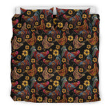 Rooster Chicken Flower Pattern Bedding Set