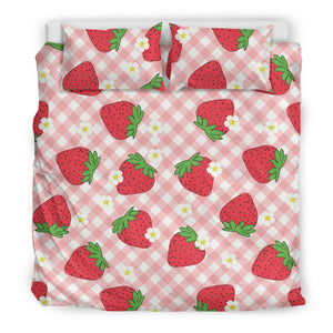 Strawberry Pattern Stripe Background Bedding Set