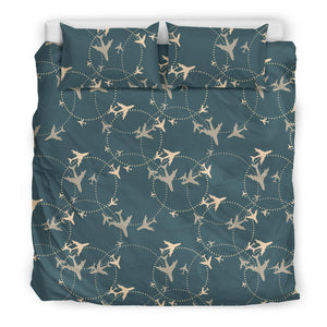 Airplane Circle Pattern Black Bedding Set