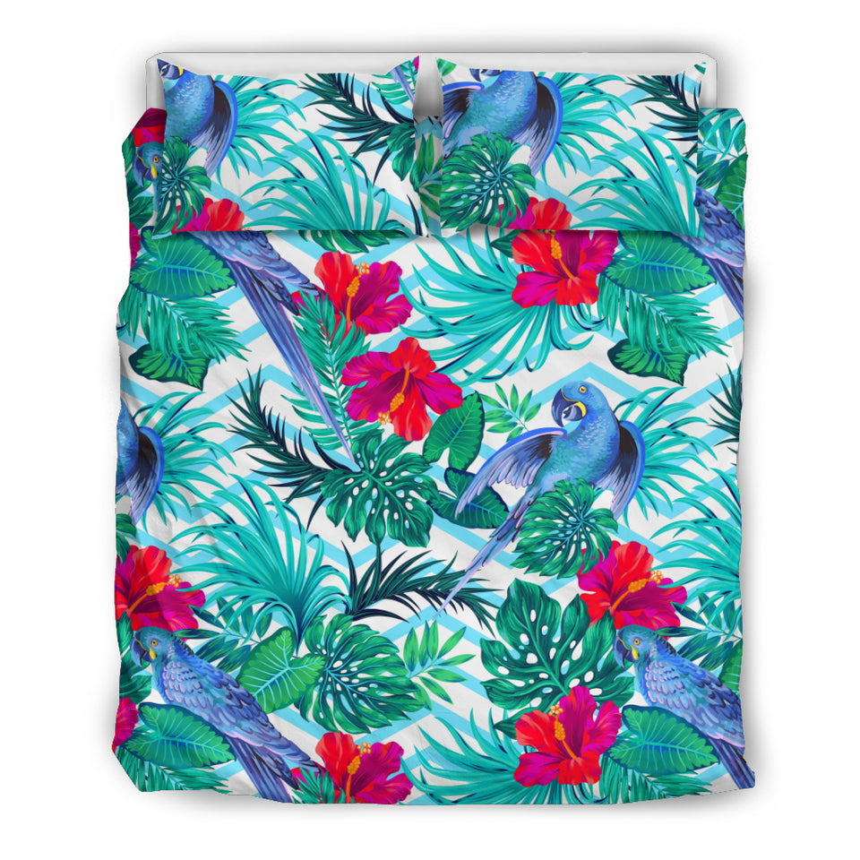 Blue Parrot Hibiscus Pattern Bedding Set