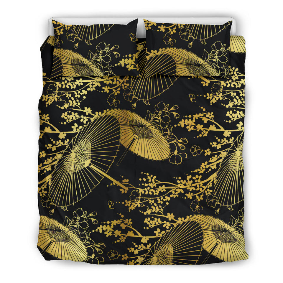 Gold Fan Flower Japanese Pattern Bedding Set