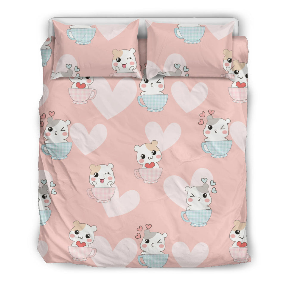 Hamster in Cup Heart Pattern Bedding Set