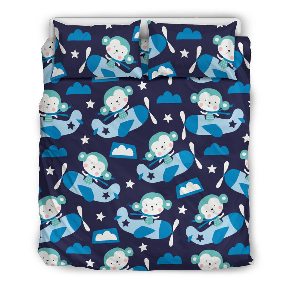 Monkey in Airplane Pattern Bedding Set