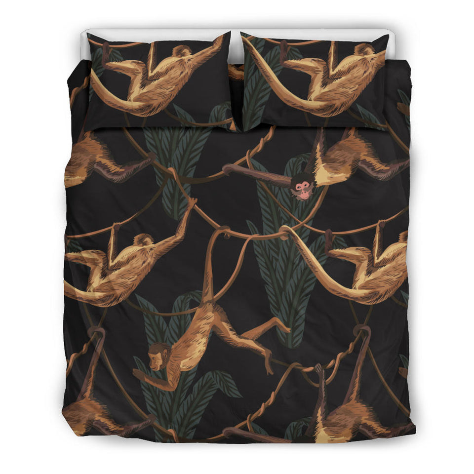 Monkey Pattern Black Background Bedding Set