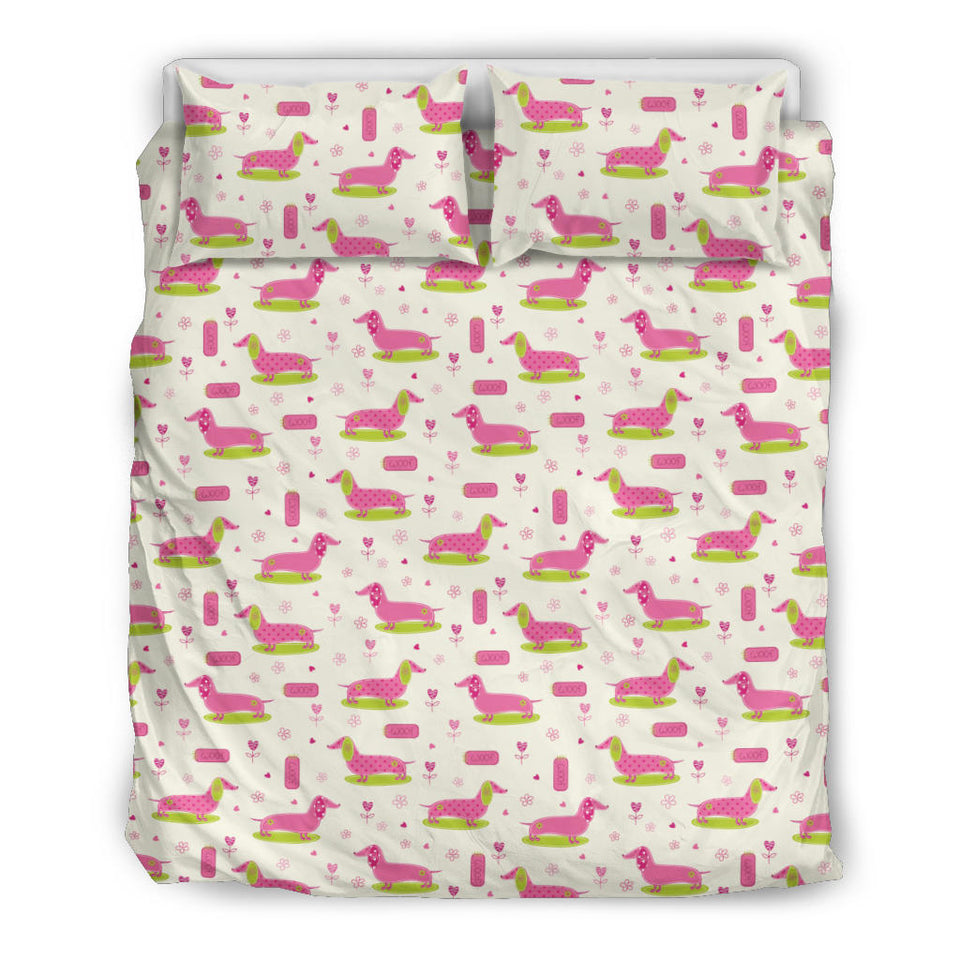 Pink Dachshund Pattern Bedding Set