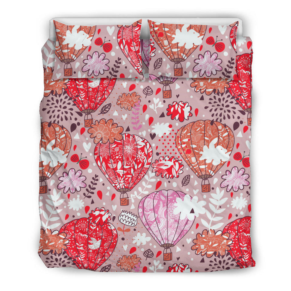 Red Pink Hot Air Balloon Pattern Bedding Set