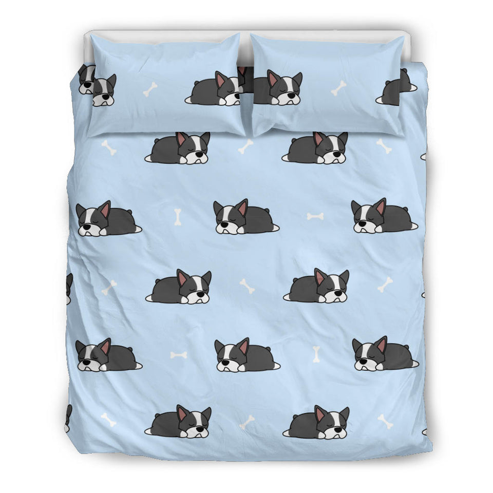 Sleep Boston Terrier Bone Pattern Bedding Set