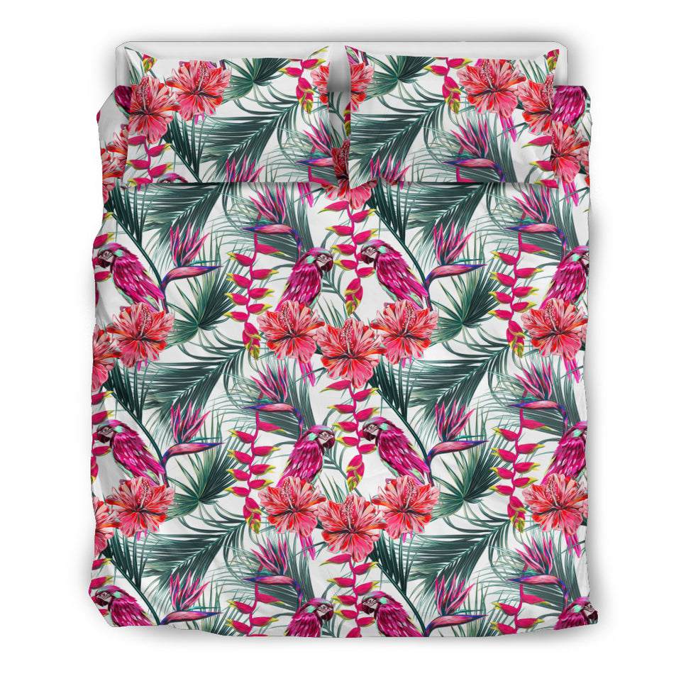 Pink Parrot Heliconia Pattern Bedding Set