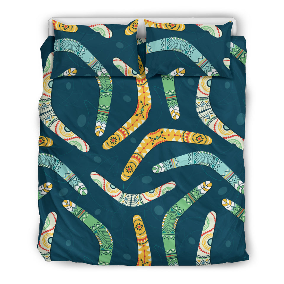 Boomerang Aboriginal Pattern Dark Background Bedding Set