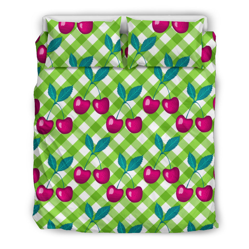 Cherry Pattern Green Background Bedding Set