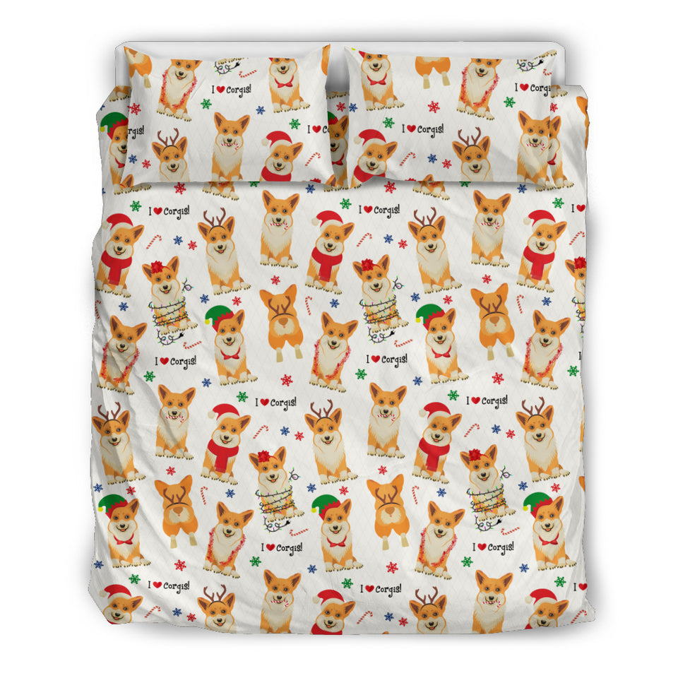 Christmas Corgi Pattern Background Bedding Set