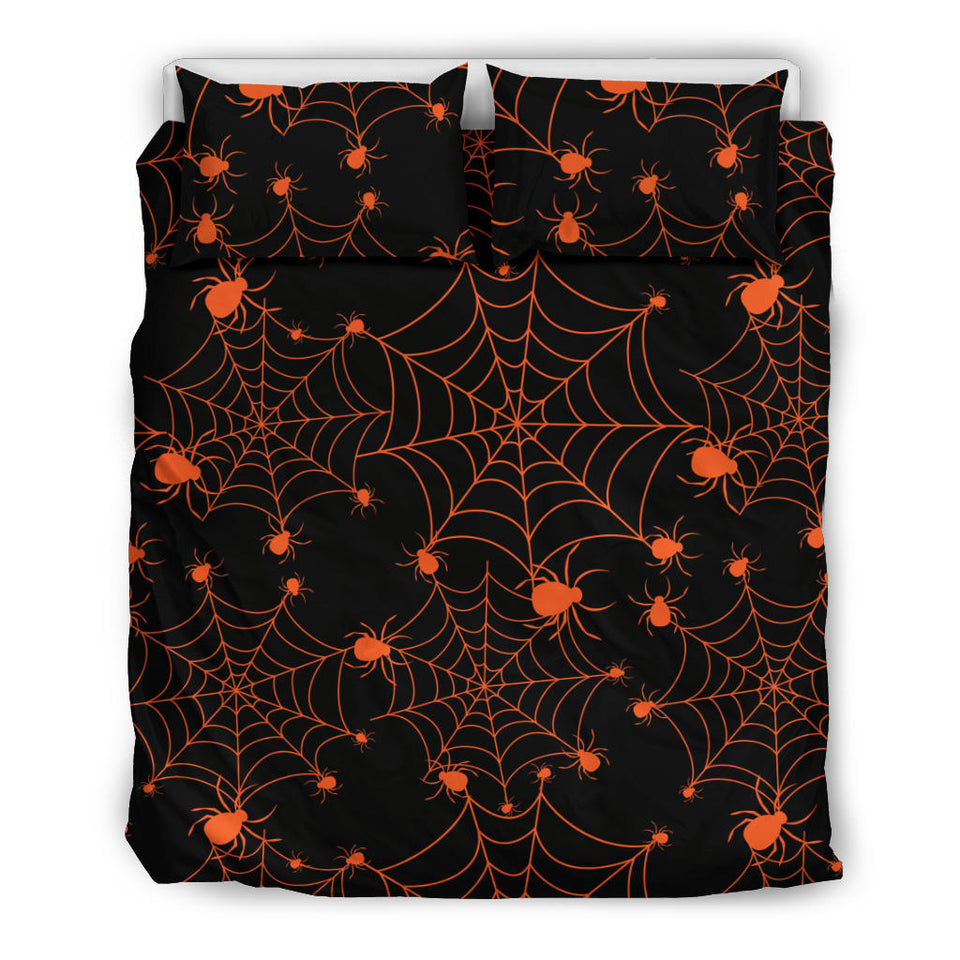 Orange Cobweb Spider Web Pattern Bedding Set