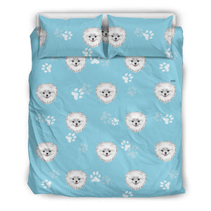 Pomeranian Pattern Blue Background Bedding Set