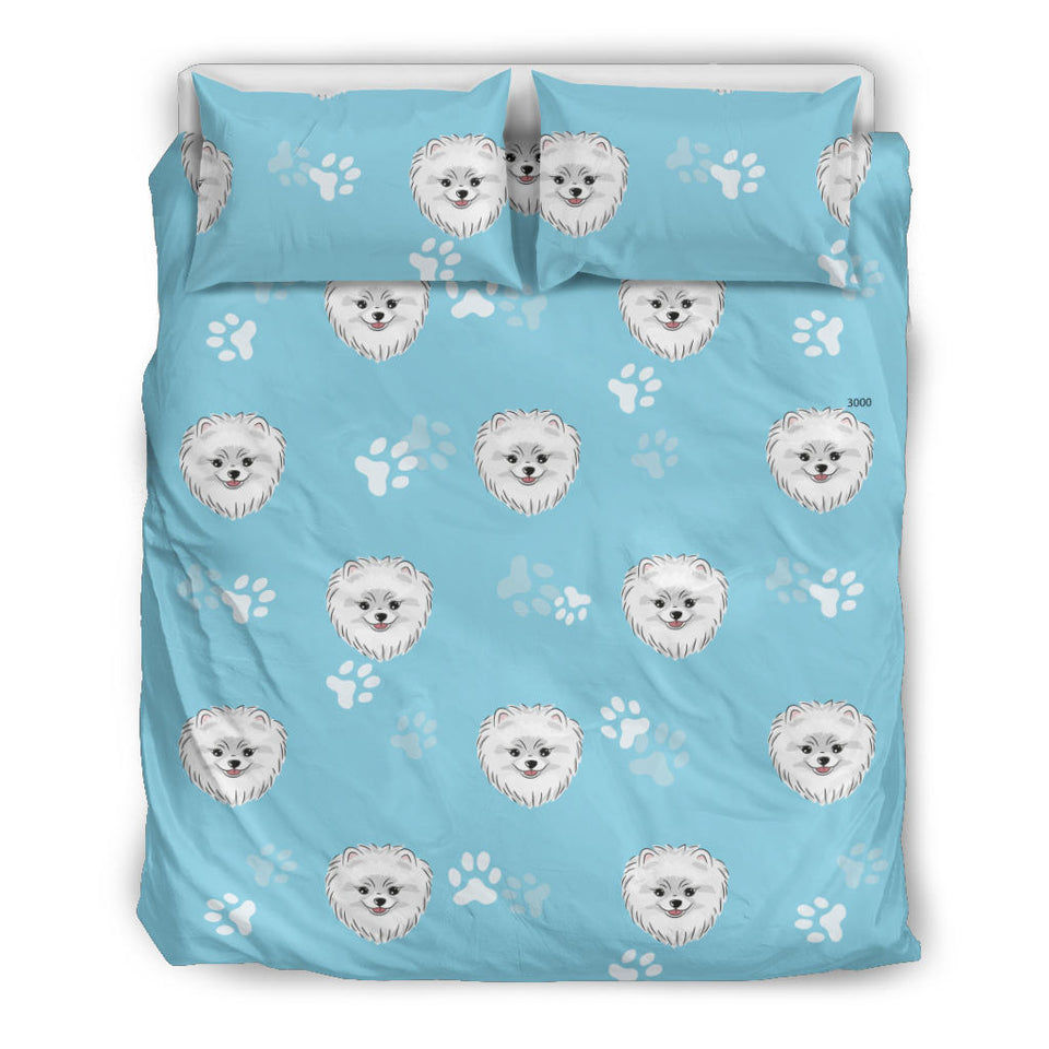 Pomeranian Pattern Blue Background Bedding Set