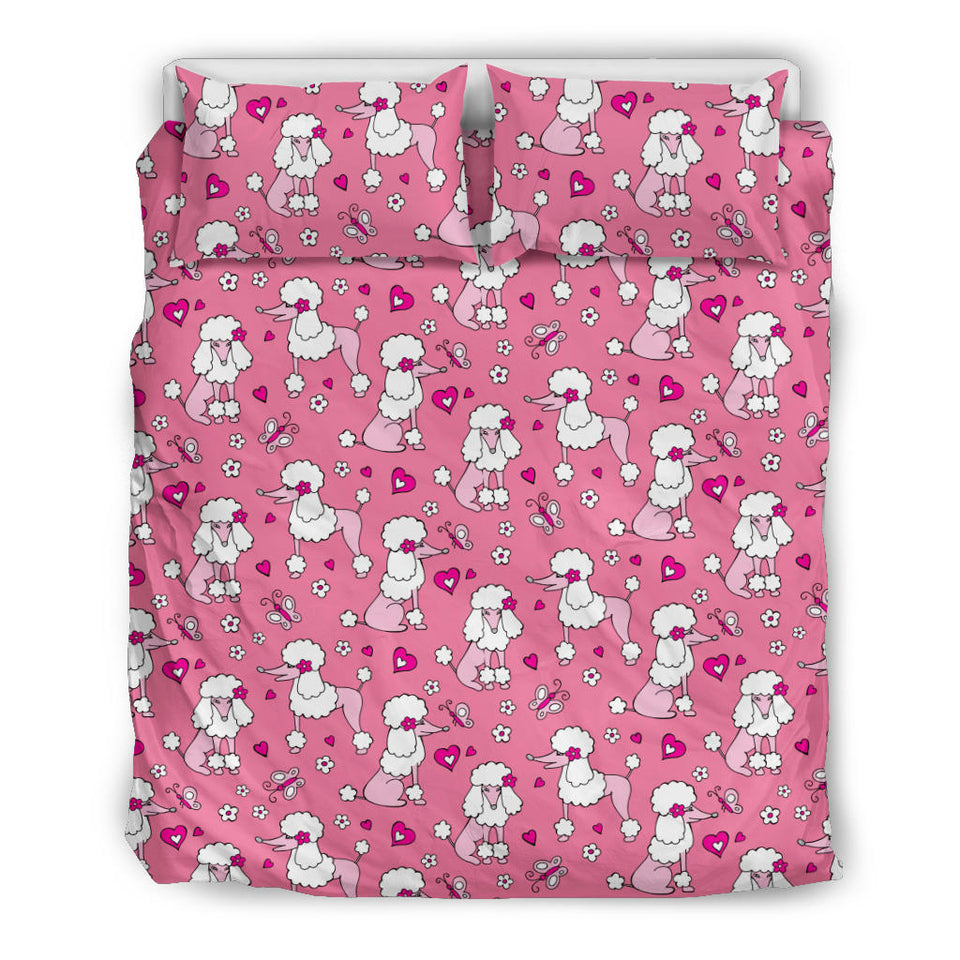 Poodle Pink Heart Pattern Bedding Set