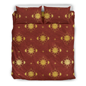 Sun Pattern Red Background Bedding Set