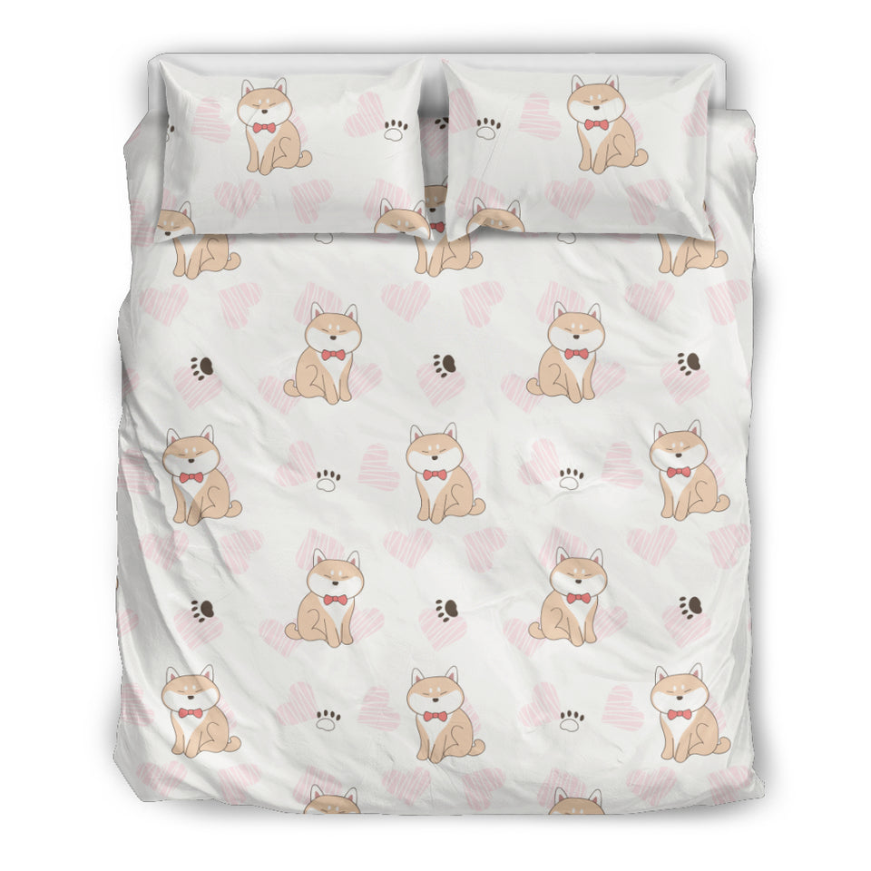 Cute Shiba Inu Heart Pattern Bedding Set