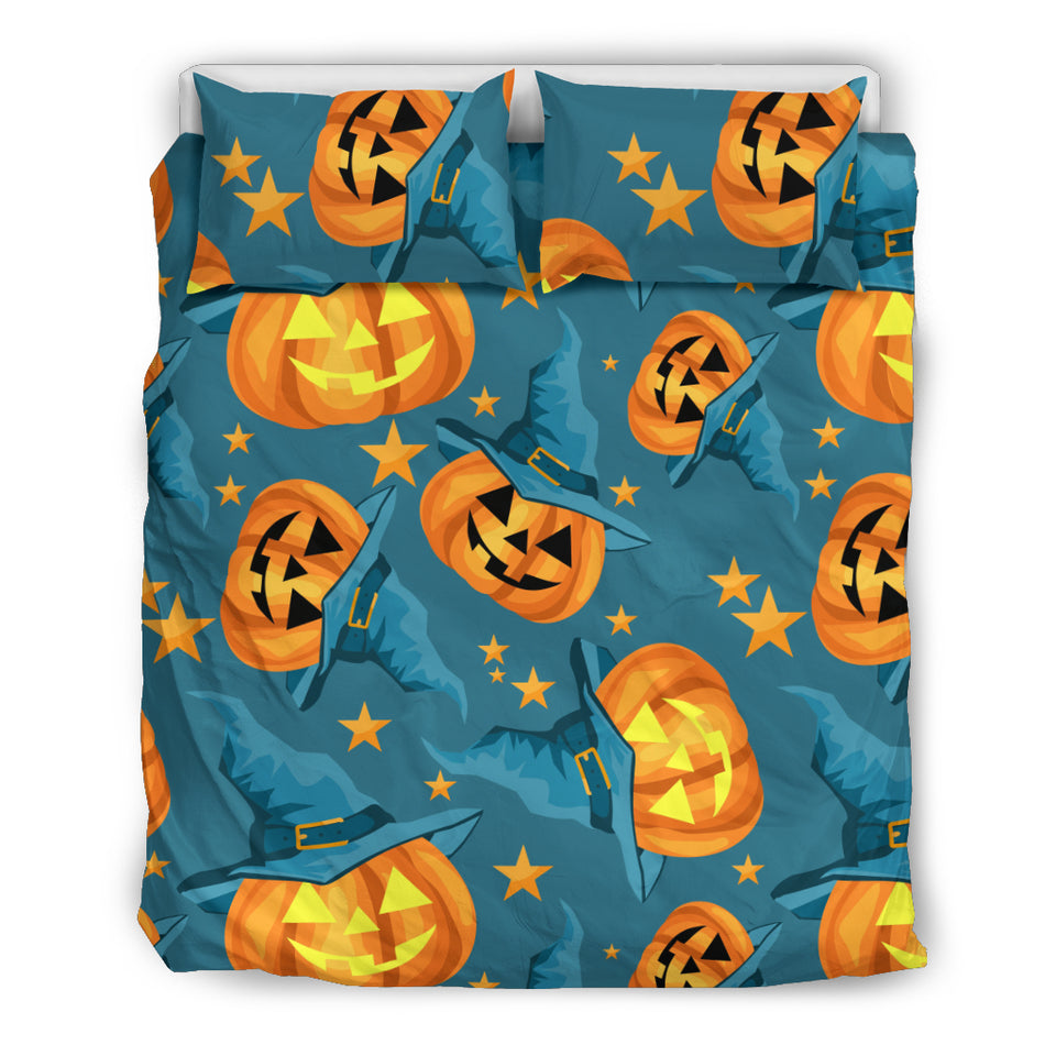 Halloween Pumpkin Witch Hat Pattern Bedding Set