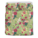 Japanese Crane Green Theme Pattern Bedding Set