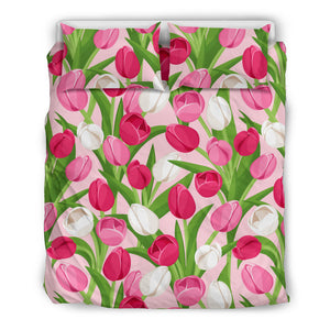 Pink White Tulip Pattern Bedding Set