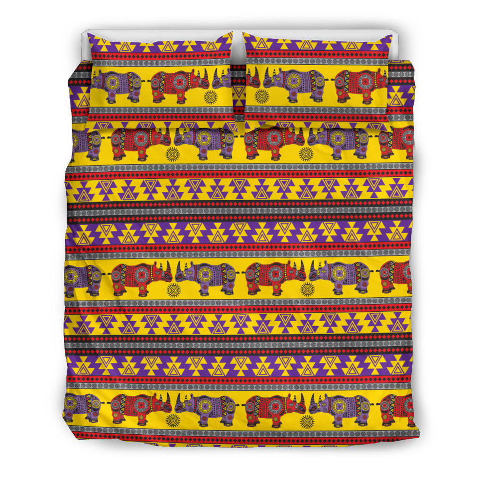 Rhino African Afro Dashiki Adinkra Kente Ethnic Motifs Bedding Set