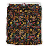 Rooster Chicken Flower Pattern Bedding Set