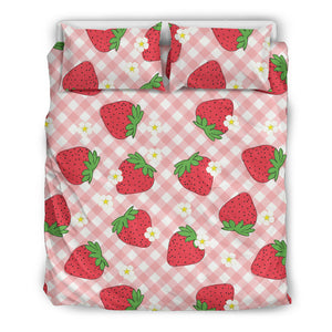 Strawberry Pattern Stripe Background Bedding Set