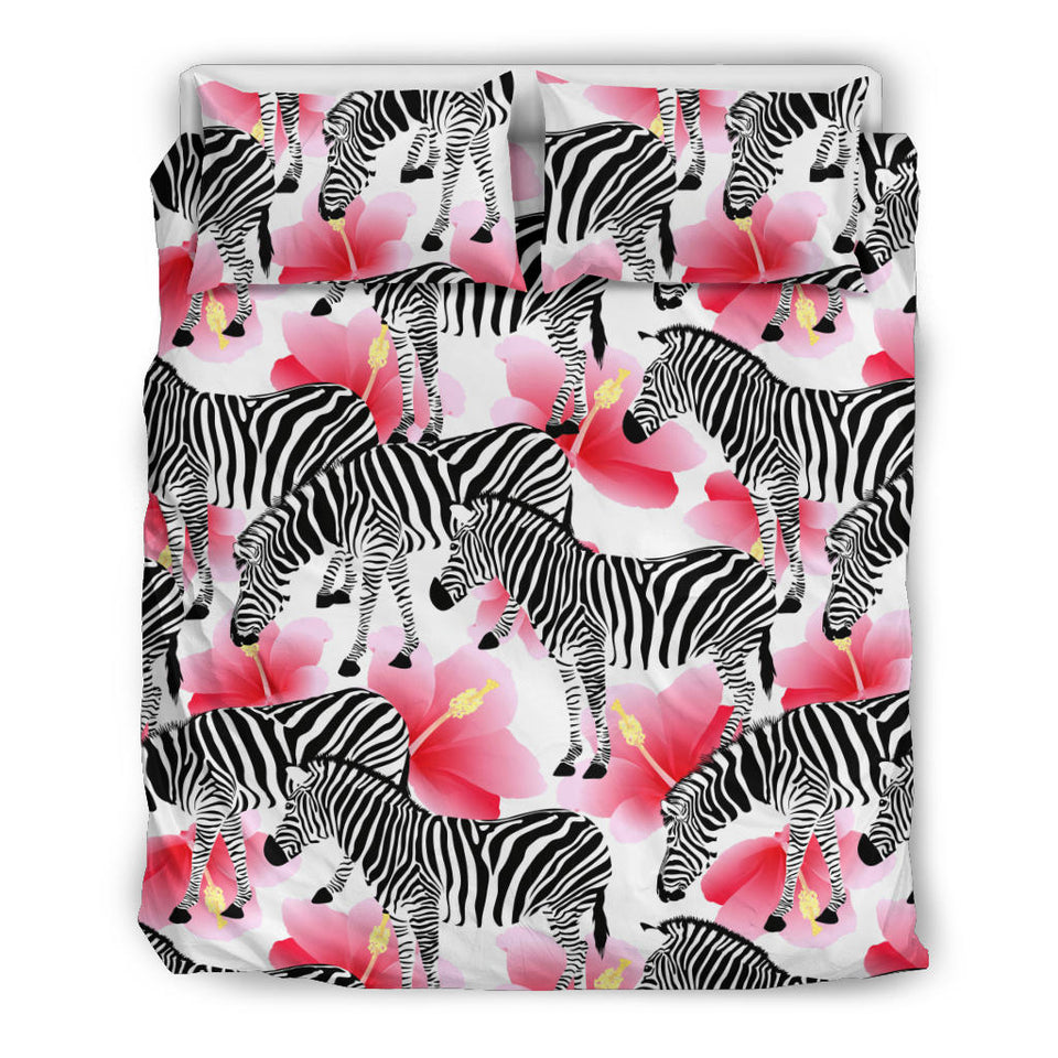 Zebra Red Hibiscus Pattern Bedding Set