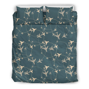 Airplane Circle Pattern Black Bedding Set