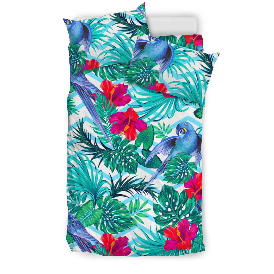 Blue Parrot Hibiscus Pattern Bedding Set