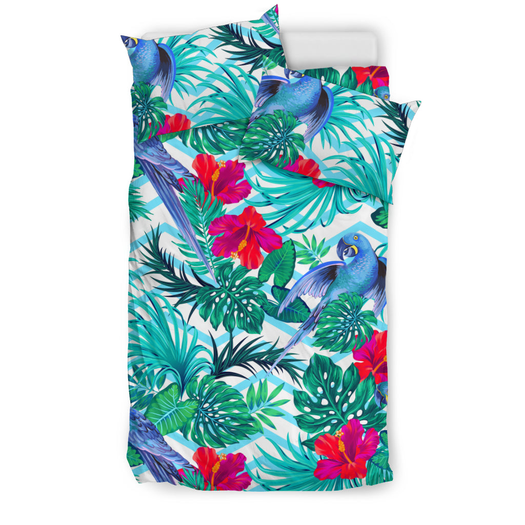 Blue Parrot Hibiscus Pattern Bedding Set