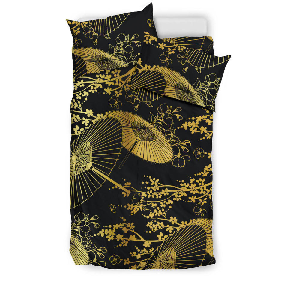 Gold Fan Flower Japanese Pattern Bedding Set