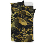 Gold Fan Flower Japanese Pattern Bedding Set