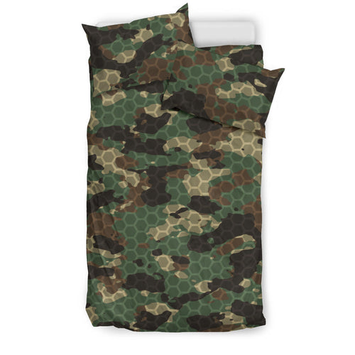 Green Camo Camouflage Honeycomb Pattern Bedding Set