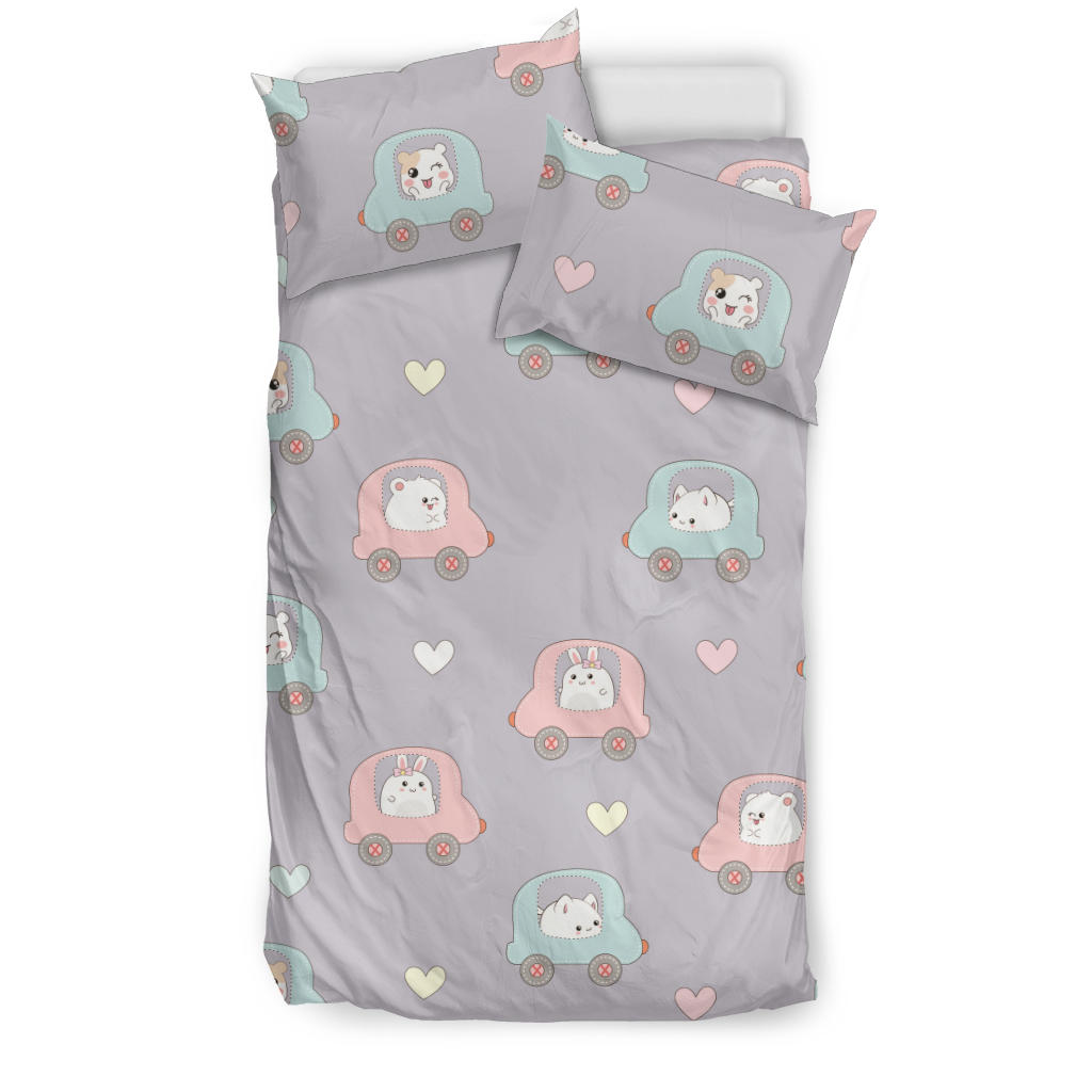 Hamster in Car Heart Pattern Bedding Set