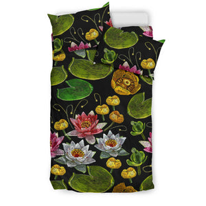 Lotus Waterlily Flower Pattern Background Bedding Set